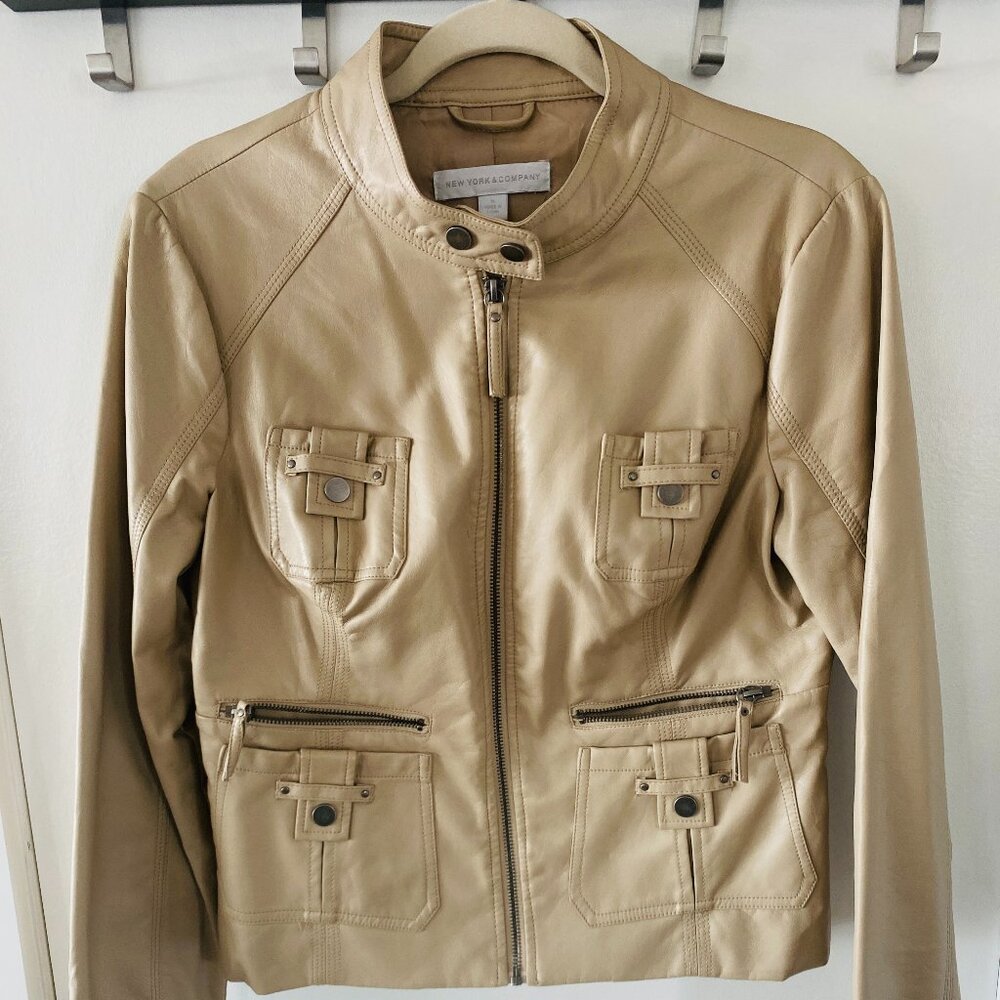 New York and Company Polyurethane Moto-Utility Hybrid Jacket, W/M